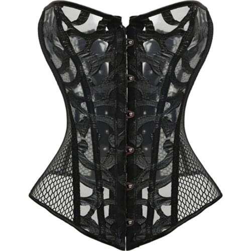 Sexy Mesh Corsets and Bustie Elastic Net Hollow Out Flowers Design Busk Closure Bustier Corset Body Shapewear cincher corselet
