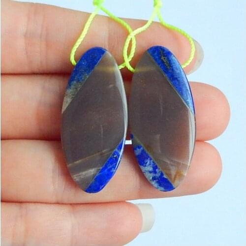 Intarsia Earring Set,un stone,lapis lazuli earring pair,drill side earring,Jewelry Gift Gem Customized,35x16x4mm,9.32g