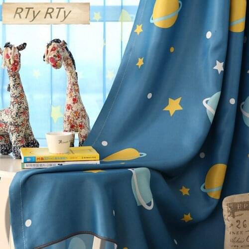 Blue Planet Print Curtains for Children Room Kids Boys Sons Nursery Kindergarten Modern Simple French Window Drapes wp355C