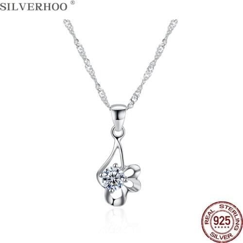 SILVERHOO Womens Necklace 925 Sterling Silver Irregular Shape Trendy Jewelry Shiny CZ Pendant Necklaces Elegant Female Jewelry