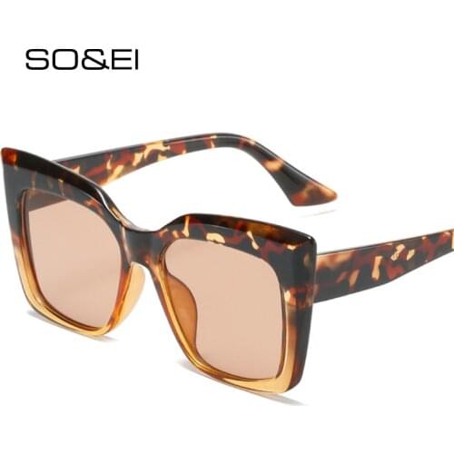 SO&EI Fashion Oversized Cat Eye Sunglasses Women Fashion Colorful Leopard Eyewear Shades UV400 Men Square Gradient Sun Glasses