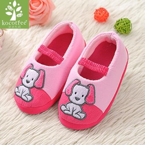 Kids Slippers Children Home Shoes Baby Shoes For Boys Girls Indoor Bedroom Warm Winter Cotton Slipper Animal Cartoon Dog Pattern