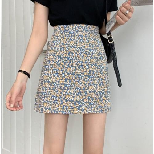 Summer New Floral A-Line Skirt Fashion Hip Skirt High Waist All Match Female Kawaii Printed Short Party Mini Skirt for Women