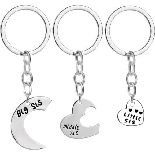 Best Friends Jewelry For Girls 3 Pcs/Set Friendship Gift Broken Heart Silver Color Keychains Big Middle Little Sister Xmas