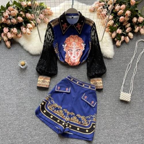 Amolapha Women 2021 Bohemian Print Lantern Sleeve Shirt+High Waist Shorts Suits Ladies Vintage Summer Big Size Clothes Sets