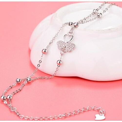 YSH New 100%925 sterling silver inlaid zircon Clover round bead Anklet 2020 woman fashion DIY jewelry holiday gift free shipping