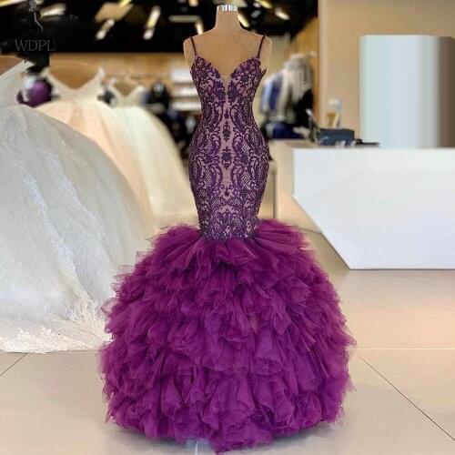 2020 Elegant Lace Evening Dresses Gowns Purple Robe De Soiree Aibye Mermaid Prom Dresses Middle East Dubai Celebrity Party Dress