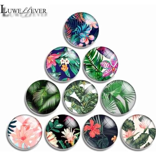 10mm 12mm 16mm 20mm 25mm 30mm 540 Green Plant Mix Round Glass Cabochon Jewelry Finding 18mm Snap Button Charm Bracelet