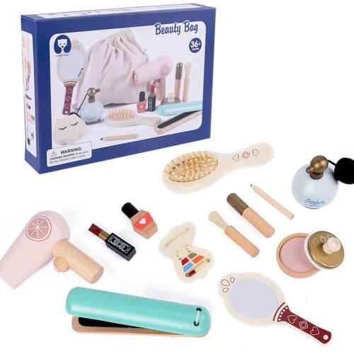 12pcs Girls Wooden Beauty Salon Toys Comb Hair Dryer Hair Straightener Makeup Playset Great Gift For Kids Princess Makeup Plays