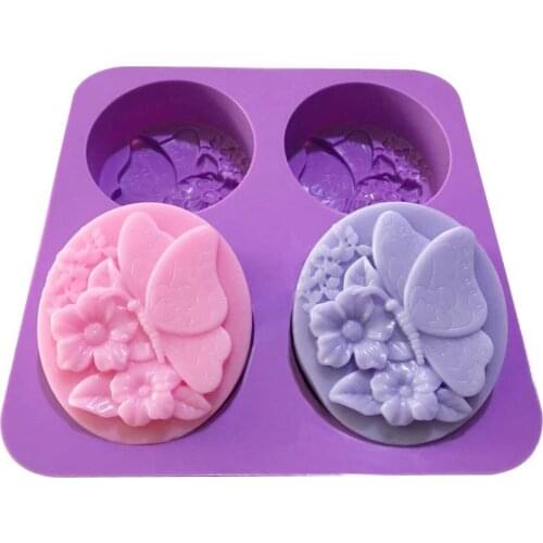 Flower Butterfly Shape Soap Mould 4-Hole High-quality New Silicone DIY Handmade Soap Jelly Pudding Mold Kitchen Baking