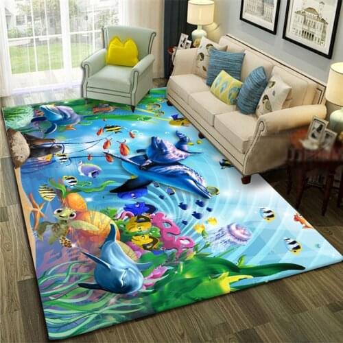 3D Ocean World Fish Carpet Home Decoration large Carpets for Living Room Bedroom Floor Rugs Anti-slip Kids Room play crawl Mats