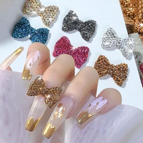 3D Nail Bow Rhinestone Glitter Colorful Jewelry Light Bow Flash Manicure Decor Ornament Nail Polish for Female