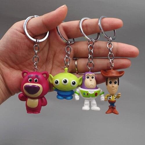 4 Pcs/set Disney Toy Story Action Figure Keychain Cartoon Anime Figure Alien Lotso Woody Buzz Lightyear Doll Model Toys Pendant