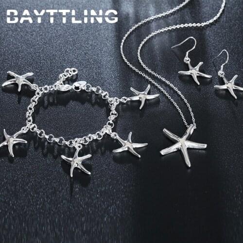 BAYTTLING 925 Sterling Silver 3 Piece Starfish Star Earring Bracelet Necklace Fashion Jewelry Set For Woman Sets Wedding Gift