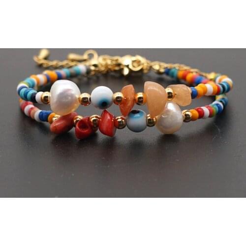 Go2Boho Evil Eye Bracelet Rainbow Seeds Beads Bracelets Summer Beach Pearl Boho Jewelry For Women Irregular Stones Handmade 2020