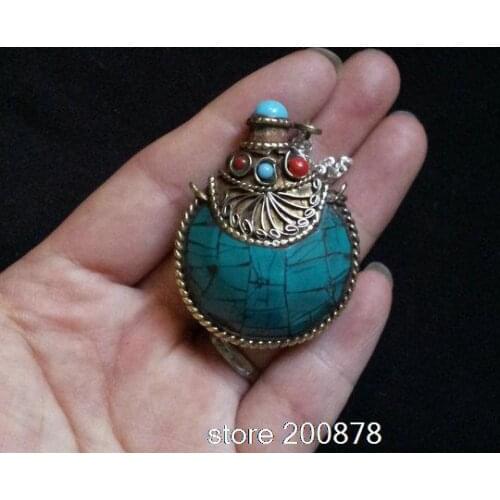BYH021 Nepal brass lovely small Turquoise snuff bottles Tibetan amulet pendants