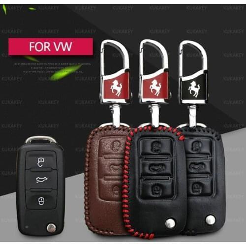 Leather Car Key Case For VW Volkswagen Polo Golf Passat Beetle Caddy T5 Up Eos Tiguan Skoda A5 SEAT Leon Altea Flip Remote Cover