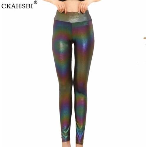 CKAHSBI Shiny Reflect Light High Waist Long Legging Fitness Women Colorful Stretch Workout Club Party Wearb Full Length Pants