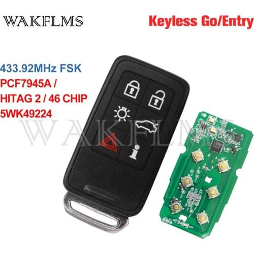 For Volvo S60 V60 XC60 V70 XC70 S80 2011 2012 2013 2014 2015 2016 Smart Car Key 433mhz ID46 Chip with insert key blade 5WK49224
