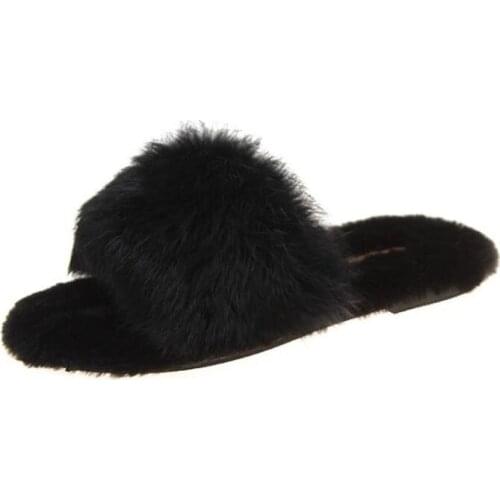 Faux suede House hold ladies full fur slippers winter warm plush bedroom non-Slip couple shoes indoor ladies furry slippers