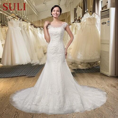 Q-010 High Quality Tulle Lace Appliques Beaded Mermaid Wedding Dress