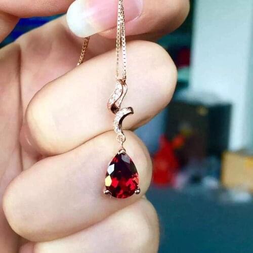 Heart style classic Red Natural Garnet Necklace 925 Sterling Silver good cut craftmanship girl annivesary gift