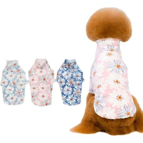 Coral Velvet Pet Dog T-Shirt Clothing Flower Printed Mix Color Puppy Accessories Clothes High Collar Clothes Pet Bottoming Shirt