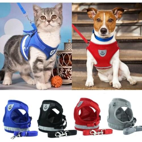 Cat Dog Adjustable Harness Vest Walking Lead Leash For Puppy Dogs Collar Polyester Mesh Harness For Small Mid Large Dog Cat