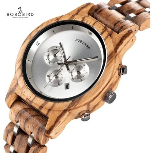 BOBOBIRD Chronograph Quartz Watch His and Hers Wooden Watches for Couple Handmade Wrist Watch with Calendar with Wooden Gift Box