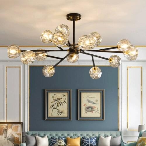 Copper light luxury crystal lamp simple atmosphere living room lamp Nordic dining room lamp net red molecular lamp