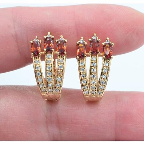 Gold Color Women Fashion Red Cubic Zirconia CZ Huggie Earrings Jewelry