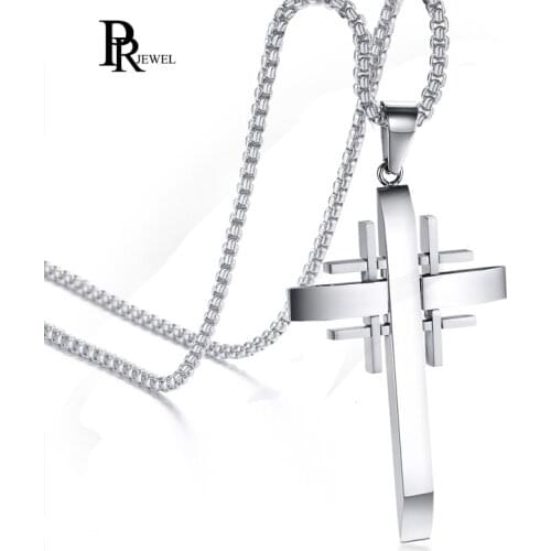 Mens Jerusalem Cross Necklace Silver Color Stainless Steel Crusader Pendants Free Chain 24" Box Chain Punk Male Accessories