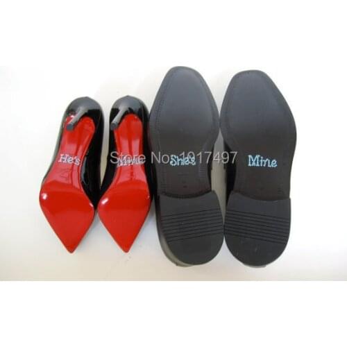 Funny wedding supplies wholesale , 100 pieces / lot Wedding Shoe stickers -Crystal Rhinestone - "Hes Mine" and 'Shes Mine"