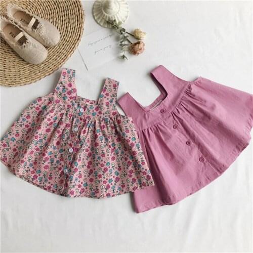 New 2020 Summer Toddlers Girls Vest Blouses Floral Printed Sleeveless Tops Korean Style Kids Clothes Cute Children Straps Shirts