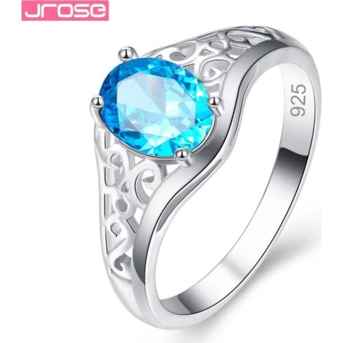JROSE 2019 New Arrival Fashion Oval Cut Sea blue Cubic Zircon Silver Ring Size 6 7 8 9 Free Shipping Exquisite Christmas gifts