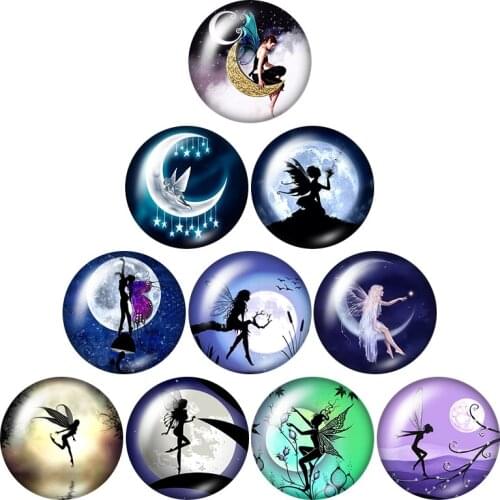 New Moon Fairy Wings Girl Moon 10pcs mixed 12mm/16mm/18mm/25mm Round photo glass cabochon demo flat back Making findings