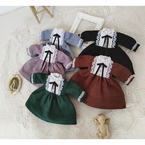 New Mori Style Doll Clothing ,OB BJDRetro Solid Color Dress for ob11,obitsu11,1/12bjd Doll Skirt Accessories For Dolls