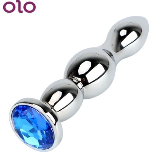 OLO Big Size Metal Anal Beads Long Butt Plug Jewel Anal Plug Sex Toys for Women Men Masturbator Stainless Steel Prostate Massage