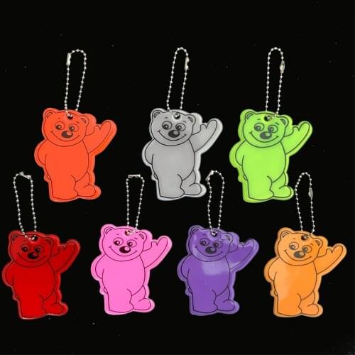 Wholesale 100pcs/lot Cute little Bear soft PVC Reflective keychain bag pendant accessories keyrings for traffic visible safety
