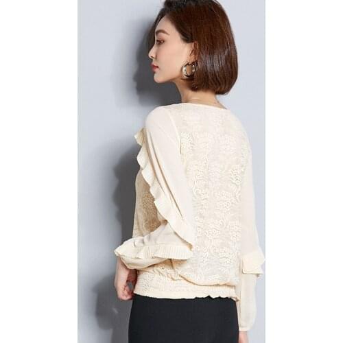 2018 Autumn New Pattern Will Code Self-cultivation Thin Lace Split Joint Jacket Lotus Leaf Edge Rendering Unlined Upper Garment