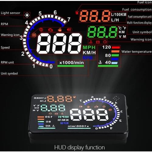 KUNIFNE 5.5"Car HUD Head Up Display LED Windscreen Projector OBD2 Scanner Speed Warning Fuel Consumption Data Diagnostic A8