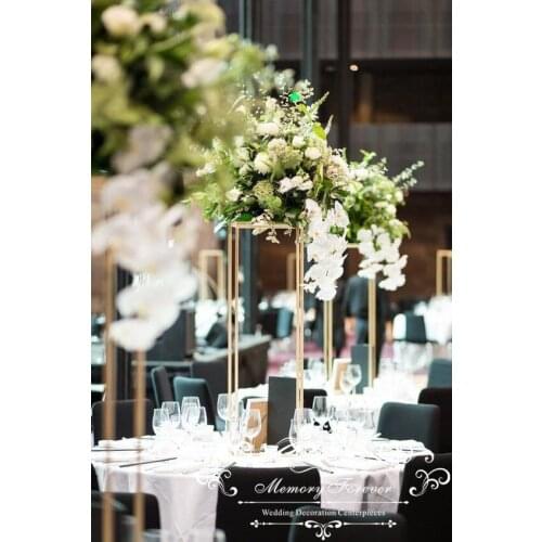 Rectangle Stand Metal Geometric Vase Metal Frame Tall Flower Vase Four Rod Stand for Wedding Table Decoration Centerpiece