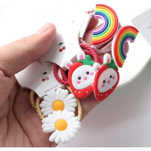 2pcs Cute girls hair ring rainbow Flowers head rope hair bands rubber band elastic hair band children hair accessories headwear