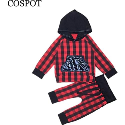 Baby Boys Girls Christmas Clothing Set Kids Red Plaid 2Pcs Set Hoodies+Pants Girl X'mas Hooded Suit Baby Girl Clothes 30