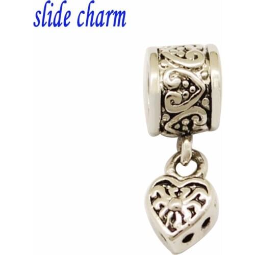 Slide charm Free shipping Black and white antique pattern love pendant charm beads fit Pandora bracelet