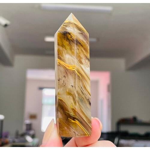 Tiger Skin Smelting Stone Crystal Point Hexagonal Prism Ornament Home Decor