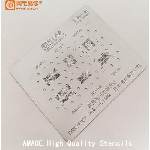 Amaoe Nand Flash EMMC BGA162 BGA186 BGA254 BGA221 BGA153 BGA169 BGA Reballing Stencil Heating Reball Tin Net Template