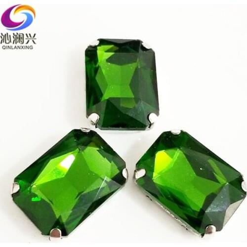 Grass green Rectangle octagonal shape High quality Glass Crystal sew on claw loose rhinestones,Diy Clothing accessories SWC21