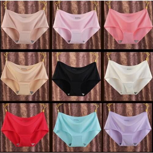 Women Sexy Solid Color Ice Silk Seamless Underwear Mid Waist Thin Panties Briefs Underwear Mid Waist Thin Panties Briefs Underwe