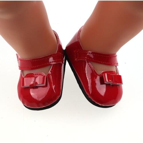 New Fashion Red Solid Color Leather Shiny Shoes Wear fit 43cm -, Children best Birthday Gift b680